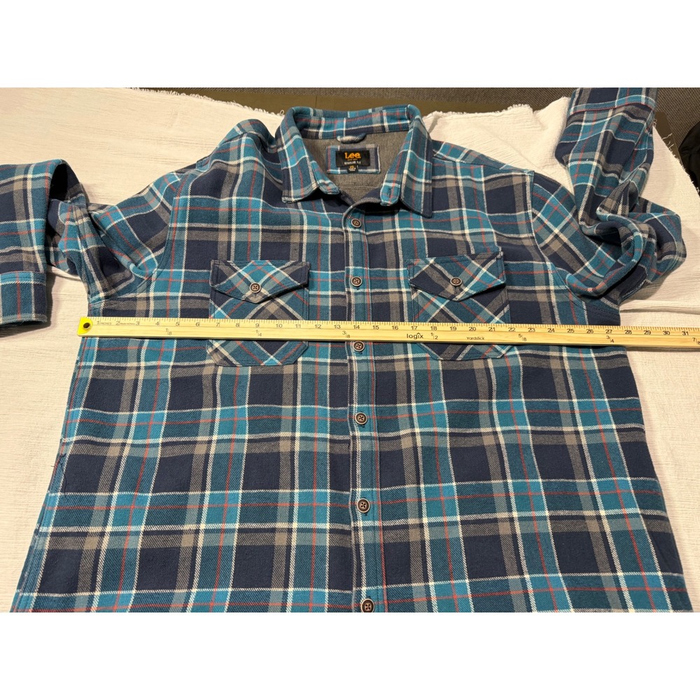 Lee Mens XXL Regular Fit Flannel Shirt Jacket Blue Plaid Jersey Lined 1617830 - Picture 7 of 13
